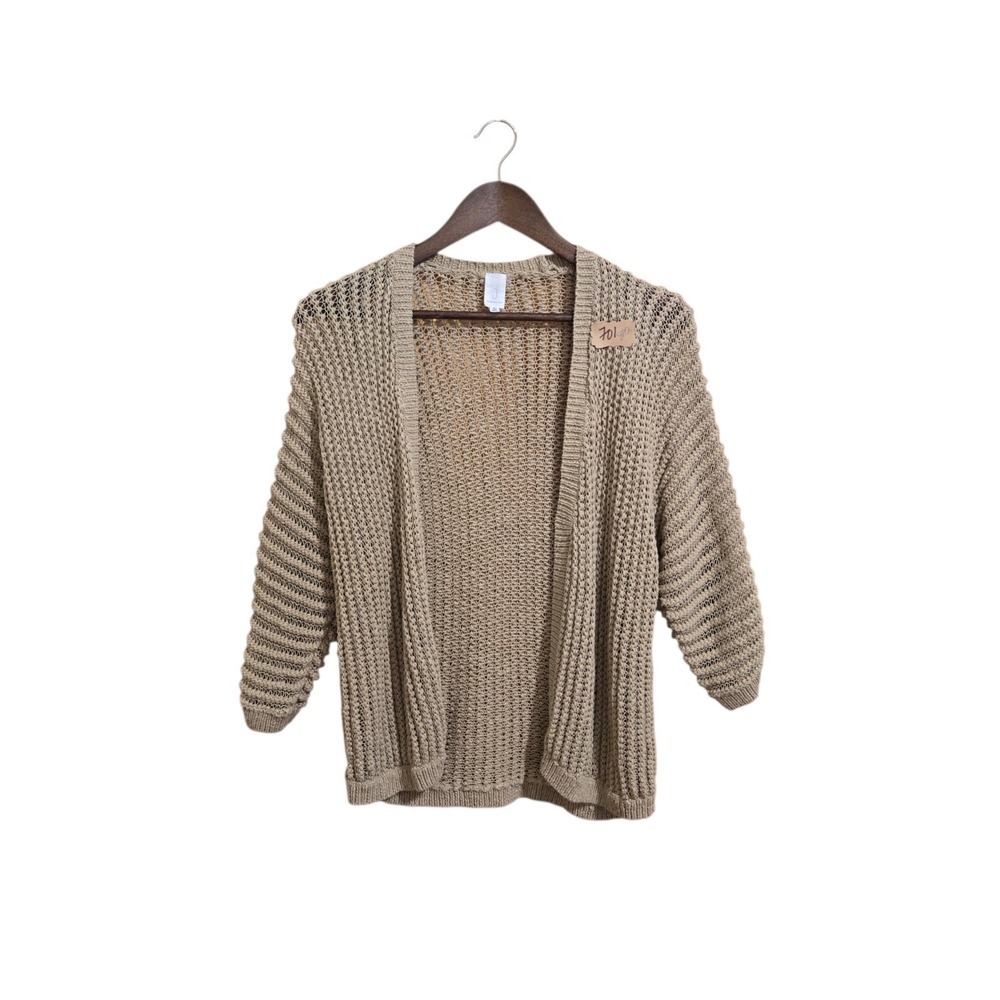 Jones NY Signature Women's Cotton‎ Knit Cardigan Size LG Beige Open Front